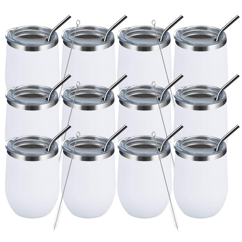 MEWAY 12 OZ/12 Pack Wine Tumbler Glasses with Lid -Double Wall Vacuum Stainless Steel Travel Tumbler Mug,Stemless Insulated Wine Cup for,Coffee,Cocktails,Gifts (White,Set of 12) - Image 1